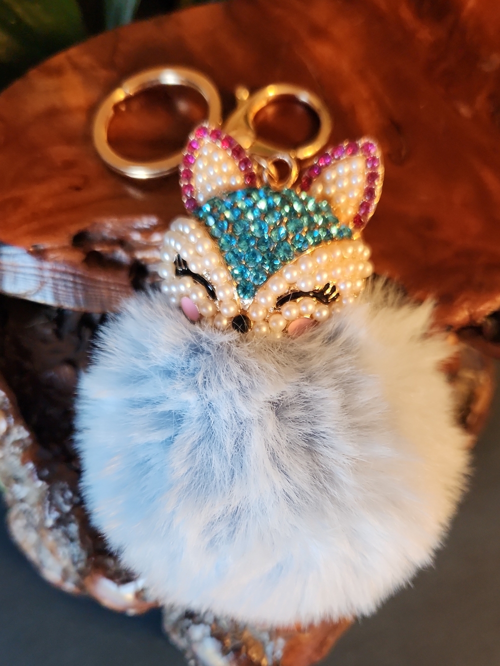 Blingy Blue Fox Pom Pom Keychain Bag Charm BRAND NEW